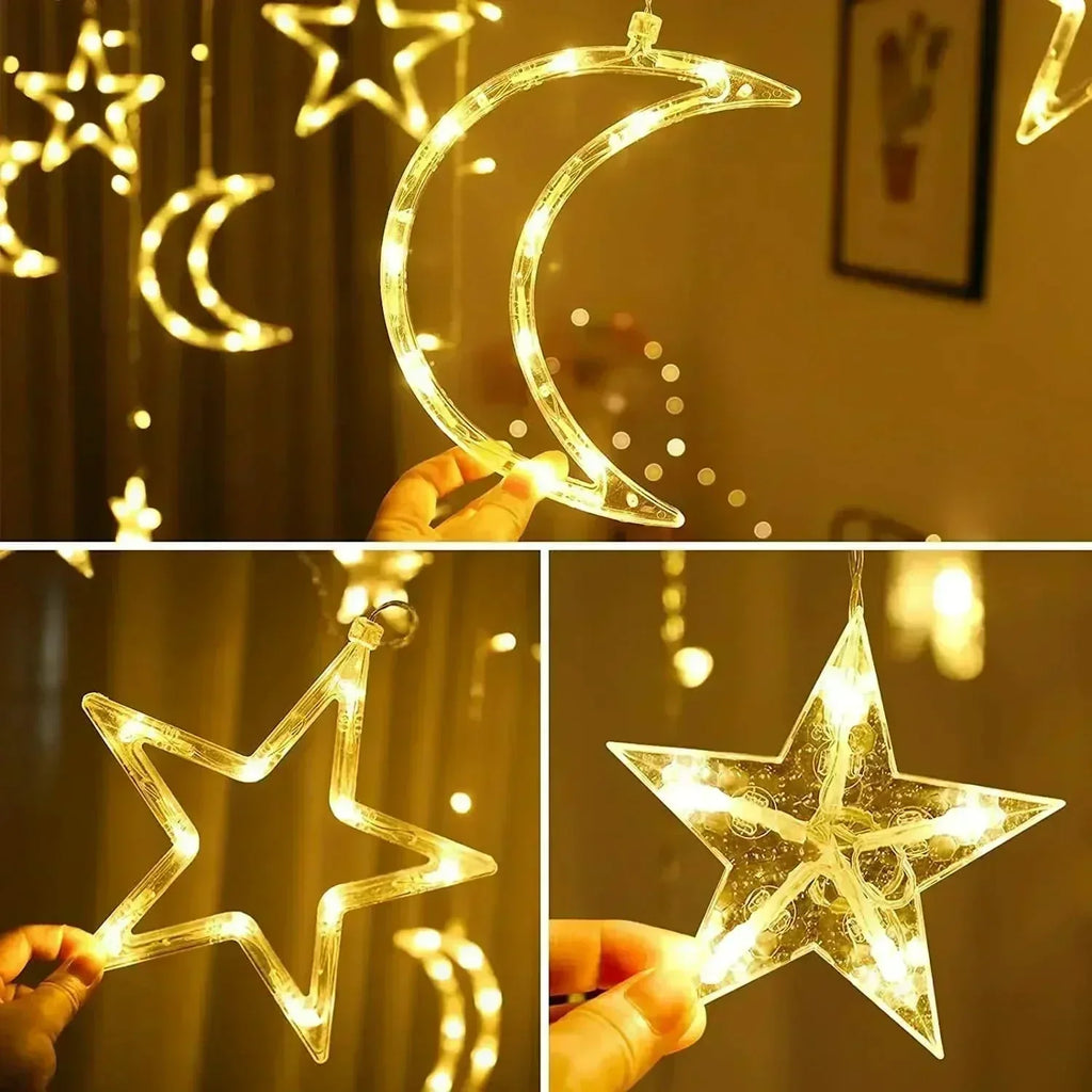 Luzes de Fada Estrela e Lua LED Solar - Encanto Natalino