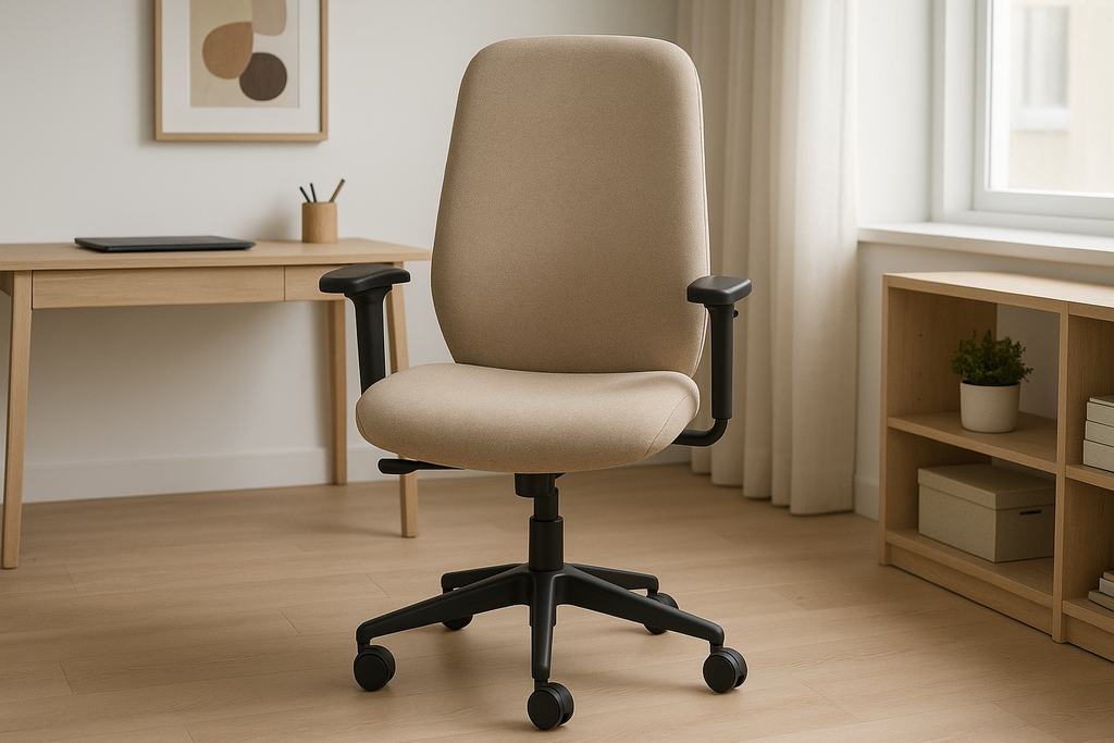 Cadeira de Escritório Ergonômica Tecido Bege com Rodízios