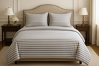 Jogo de Cama Queen Listrado Cinza e Branco - 4 Peças
