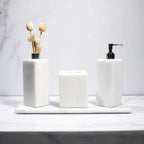 Kit Acessórios para Banheiro em Mármore Branco Bianco Classico - 4 Peças